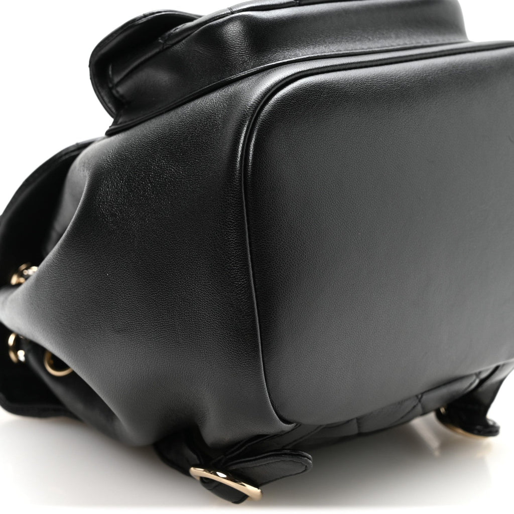 Lambskin Quilted Small Duma Drawstring Backpack Black