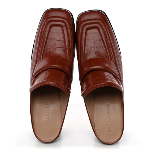Calfskin Alligator Embossed Mules 39.5 Rust