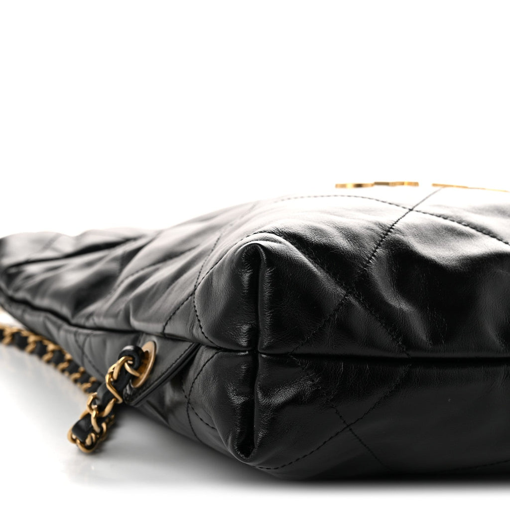 Shiny Calfskin Quilted Chanel 22 Backpack Black