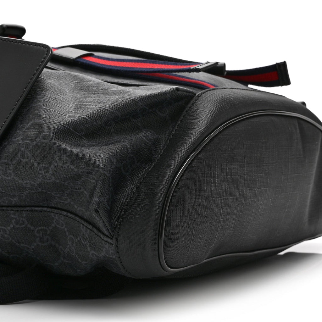 Soft GG Supreme Monogram Calfskin Web Double Buckle Backpack Black