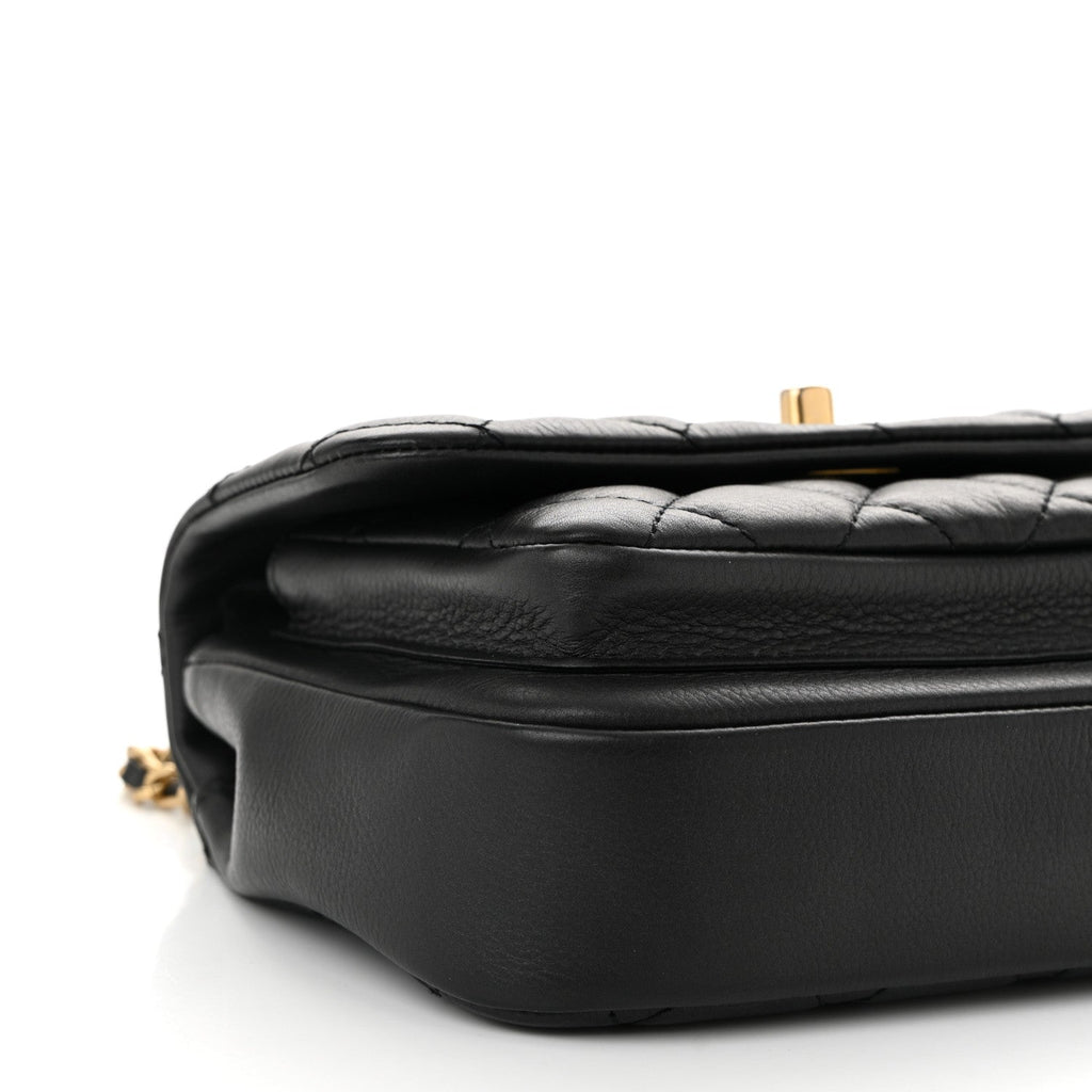 Calfskin Quilted Top Handle Flap Black