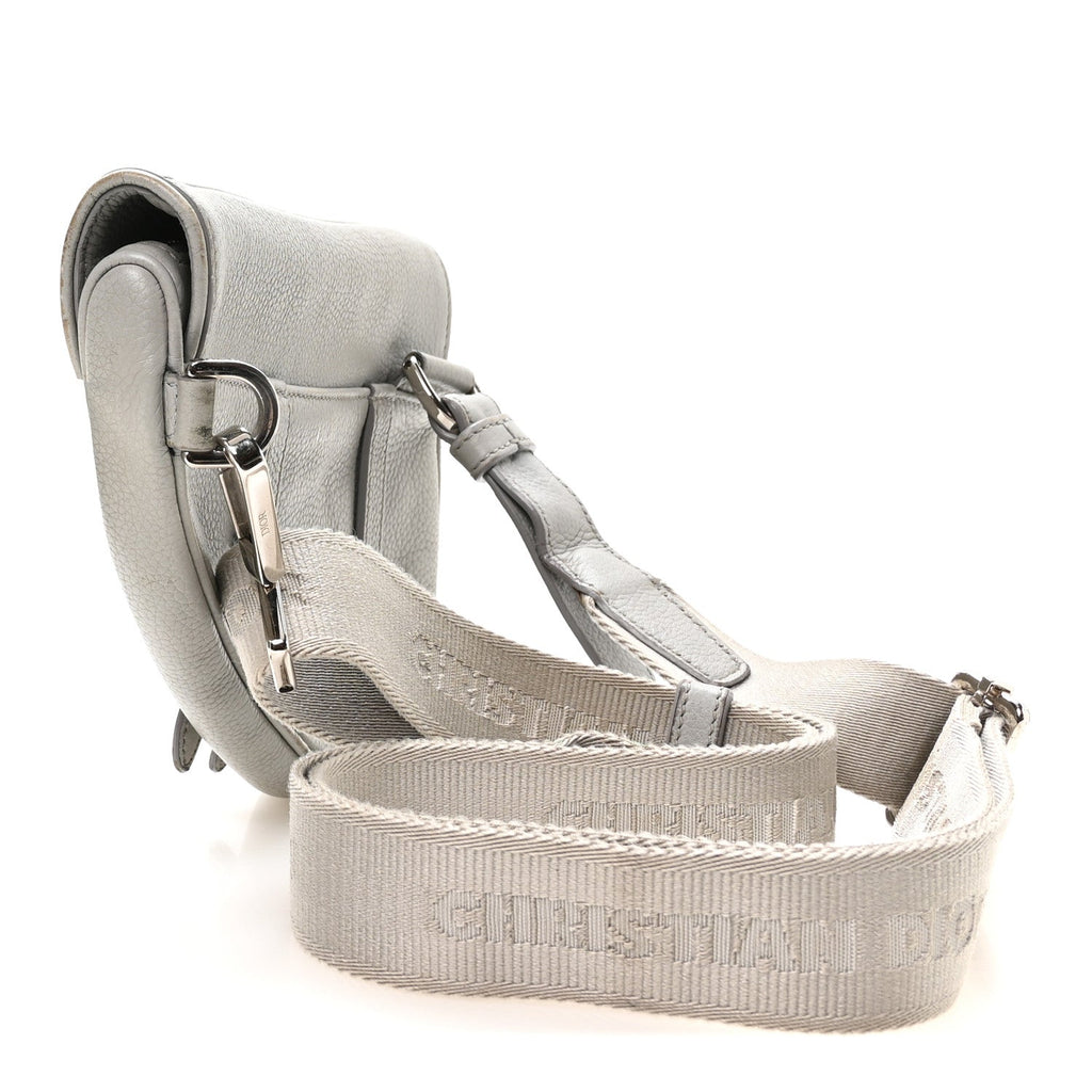 Grained Calfskin Mens Mini Saddle Bag Gray