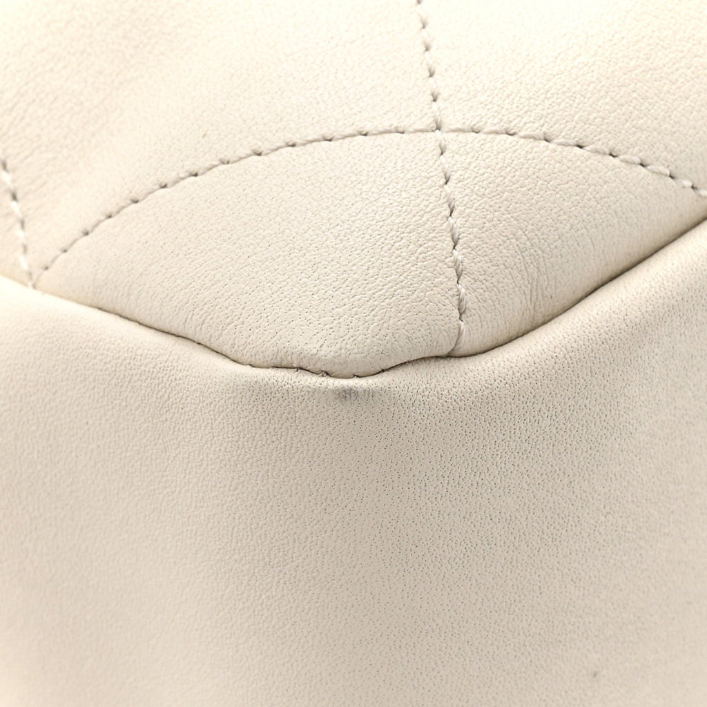 Calfskin Quilted Drawstring Bucket Bag White