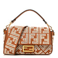 Vitello Seta FF Ajour Embroidered Baguette Brandy