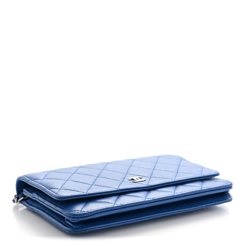 Lambskin Quilted Wallet On Chain WOC Blue