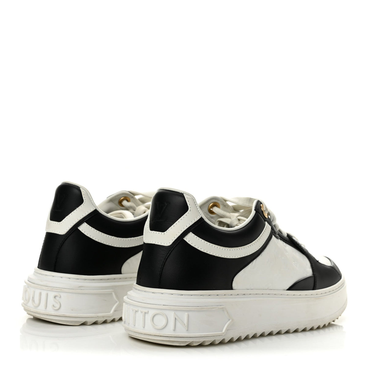 Monogram Embossed Calfskin Time Out Sneakers 37 White Black