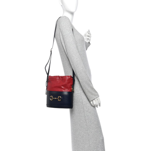 Azalea Sakai Be Green Calfskin Horsebit 1955 Drawstring Bucket Bag Blue New Cherry Red