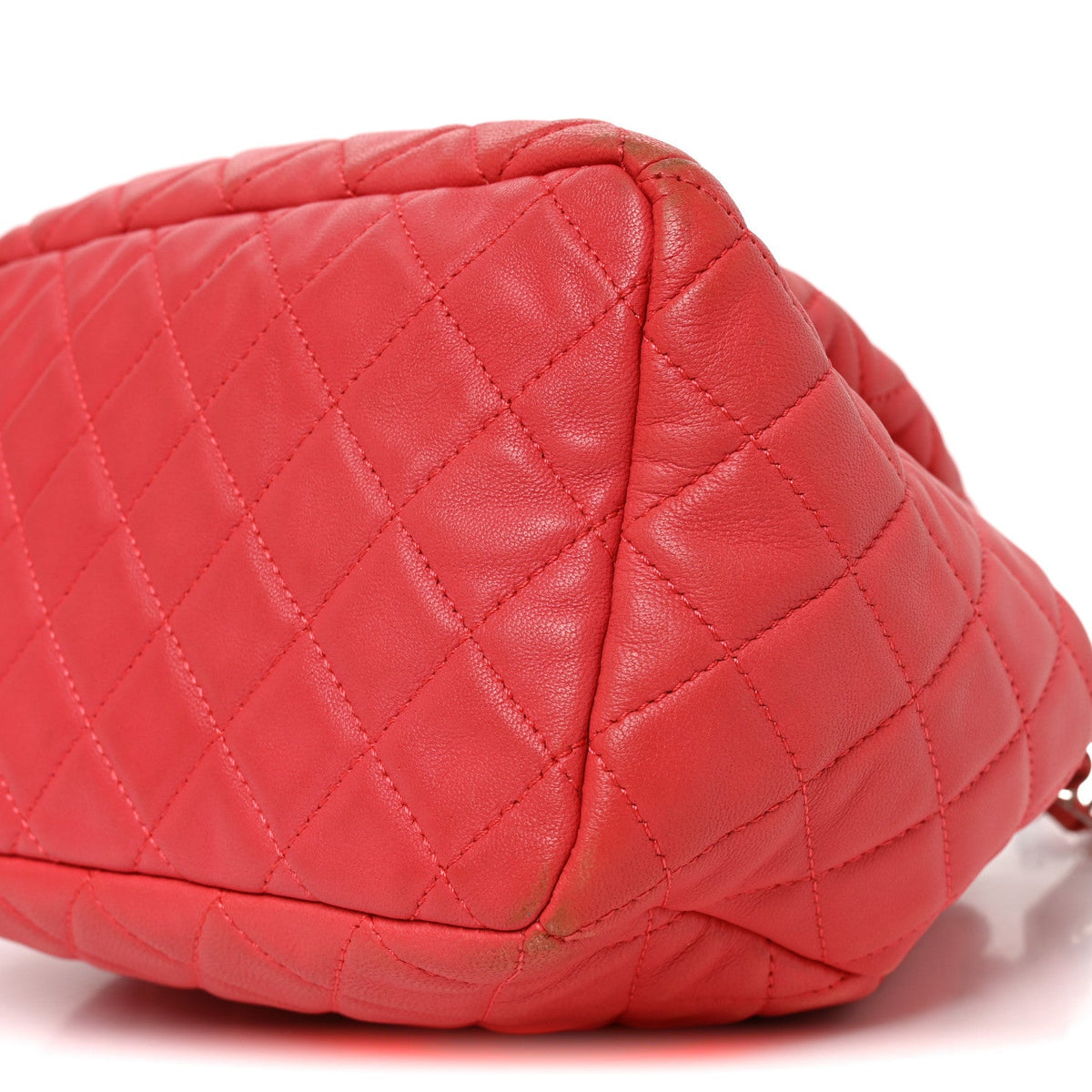 Lambskin Quilted Small CC Chain Drawstring Bucket Bag Red
