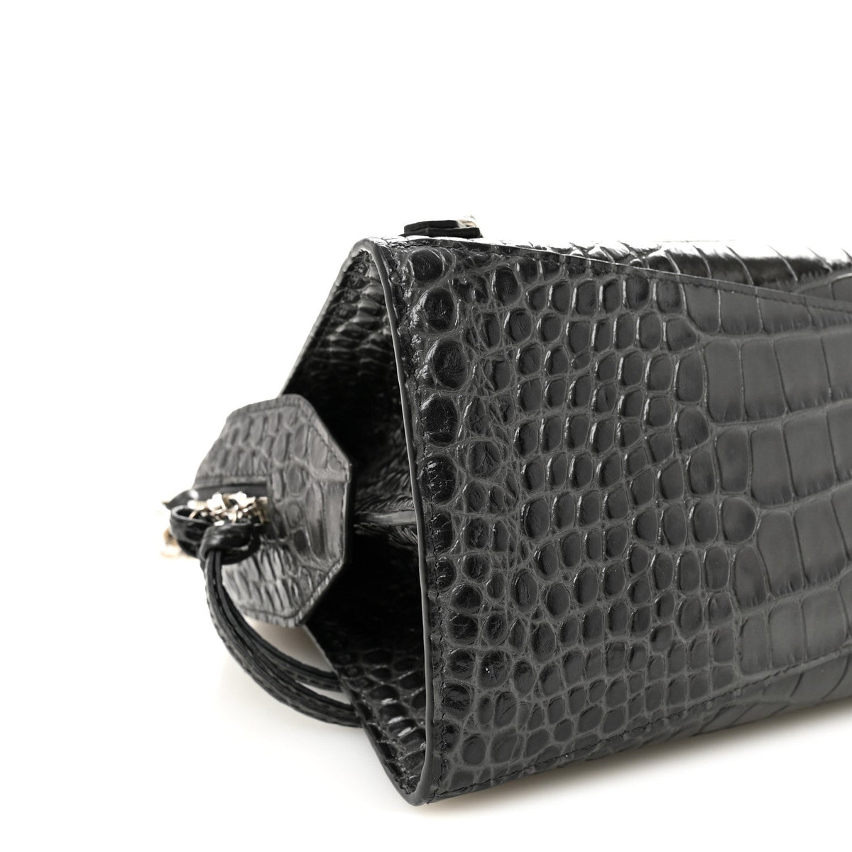 Shiny Supple Calfskin Crocodile Embossed Neo Classic Silver Hardware S City Dark Grey