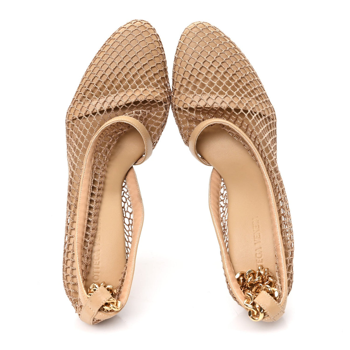 Mesh Calfskin Chain Stretch Pumps 38 Beige