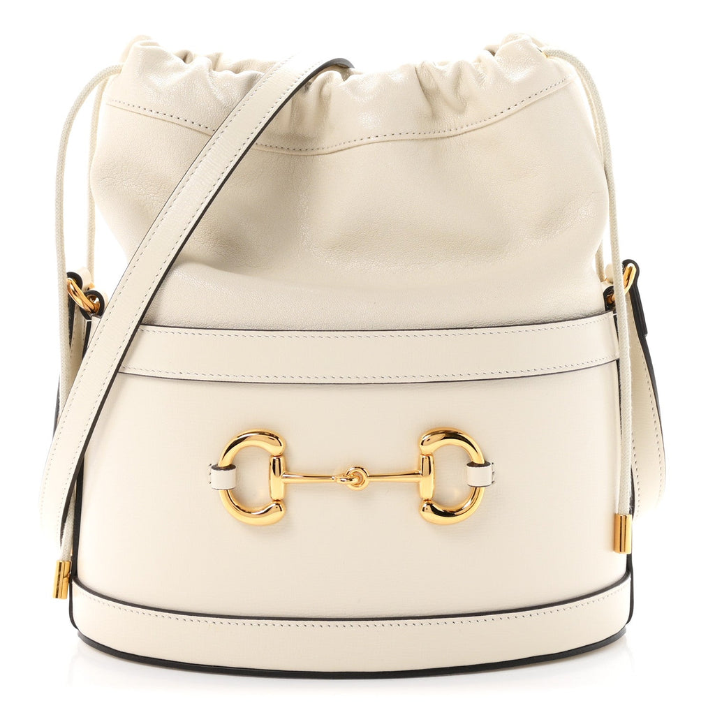 Azalea Sakai Calfskin Horsebit 1955 Drawstring Bucket Bag Mystic White