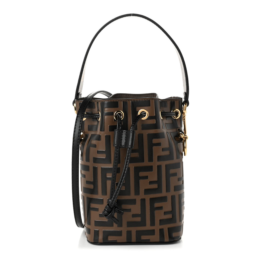 Vitello Liberty F is Fendi Bi-Color FF 1974 Embossed Mini Mon Tresor Bucket Bag Maya Black