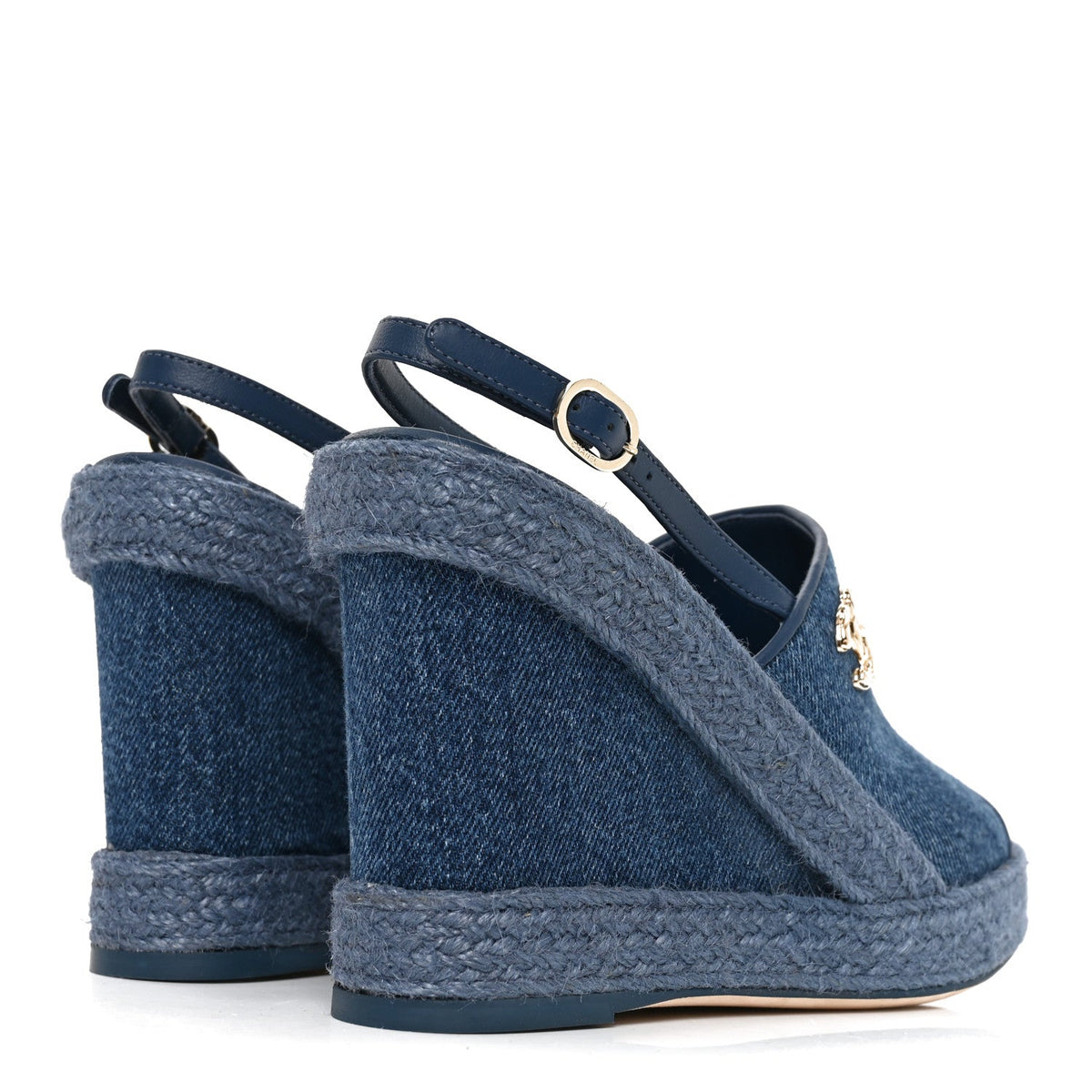 Washed Denim Braided Cord Wedge Sandals 36 Blue