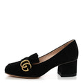 Kid Scamosciato GG Marmont Fringe 50mm Loafer Pumps 37.5 Black