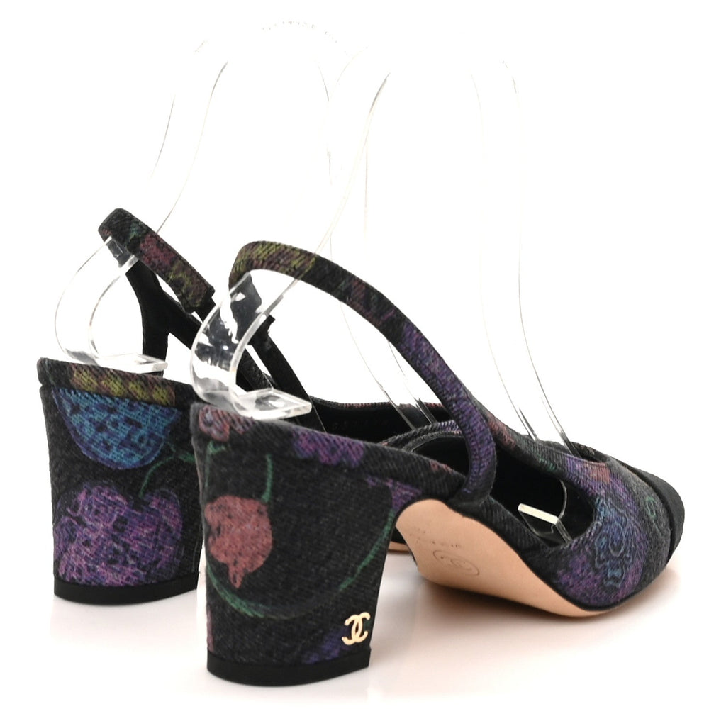 Denim Grosgrain Cap Toe CC Slingback Pumps 37 Charcoal Multicolor
