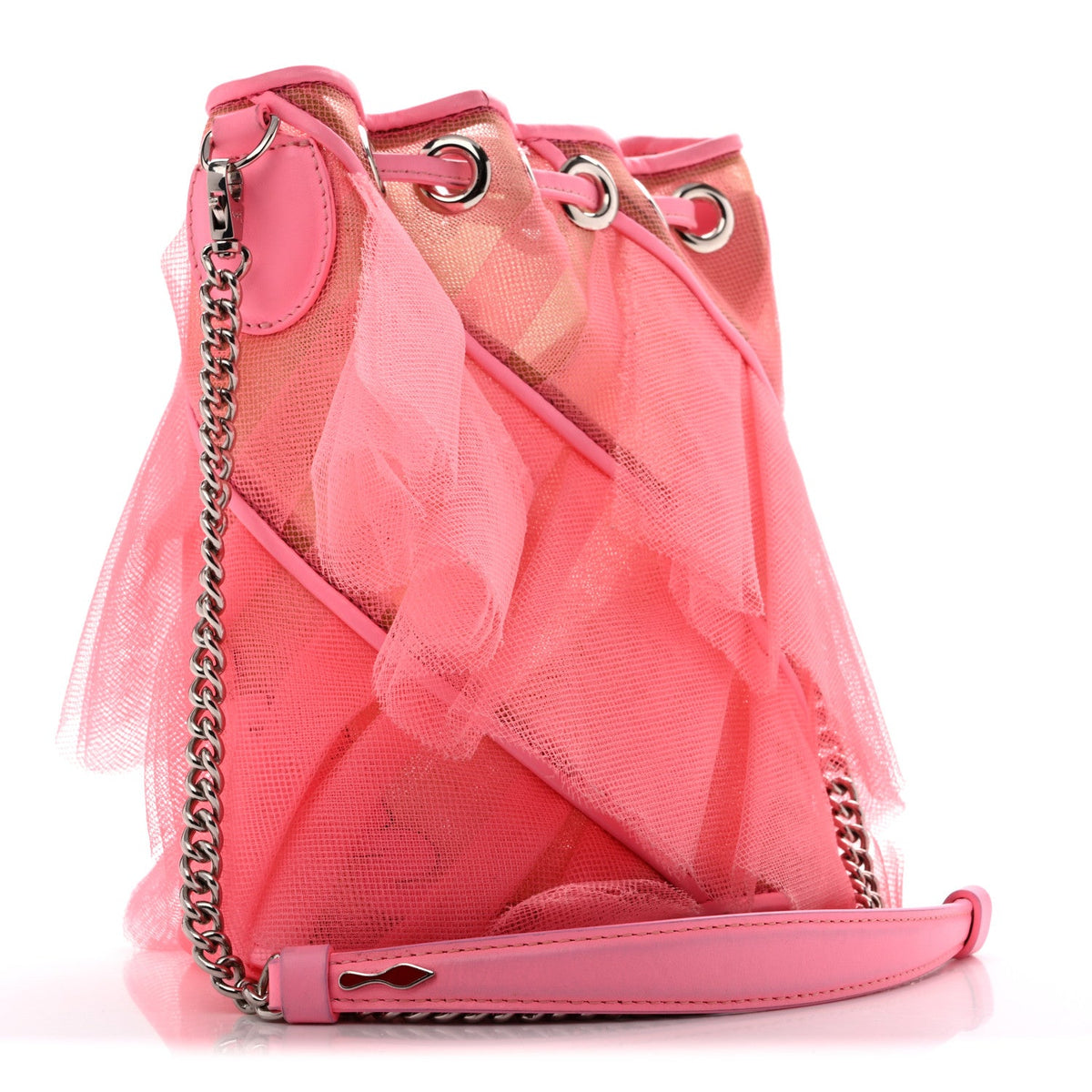 Calfskin Ruffle Tulle Marie Jane Bucket Bubble Gum
