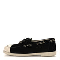 Suede Calfskin CC Chain Loafers 38.5 Black Light Gray