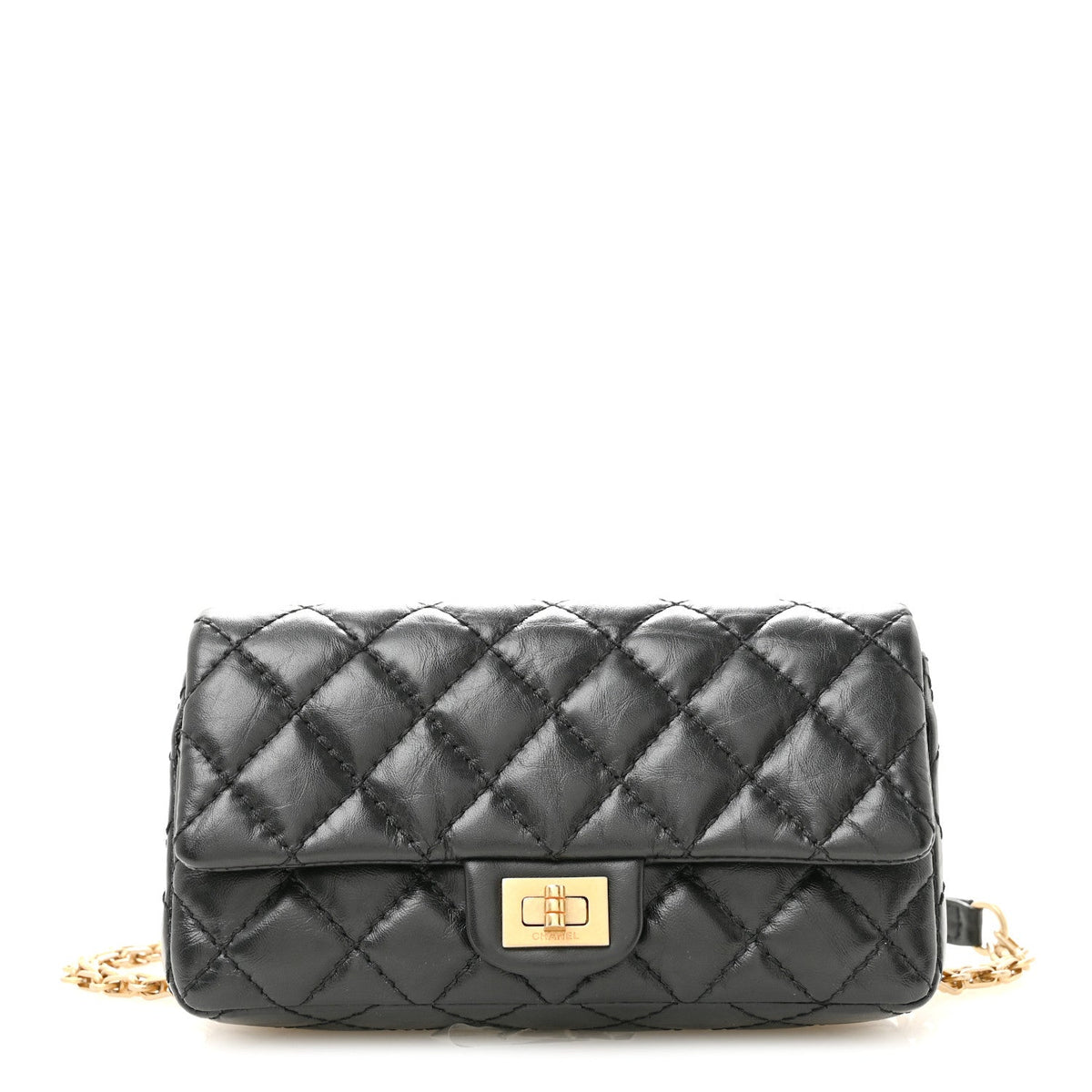 Aged Calfskin Quilted 2.55 Reissue Chain Waist Bag Black