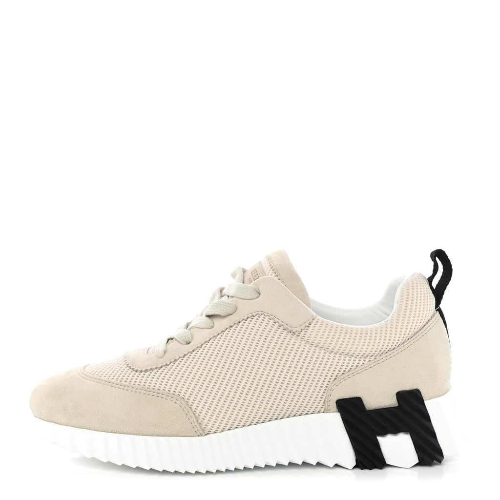 Textured Mesh Suede Goatskin Womens Bouncing Sneakers 37.5 Beige Glasie