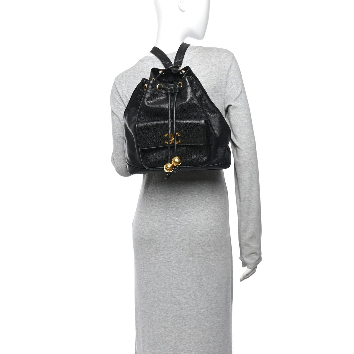 Caviar Drawstring Backpack Bag Black