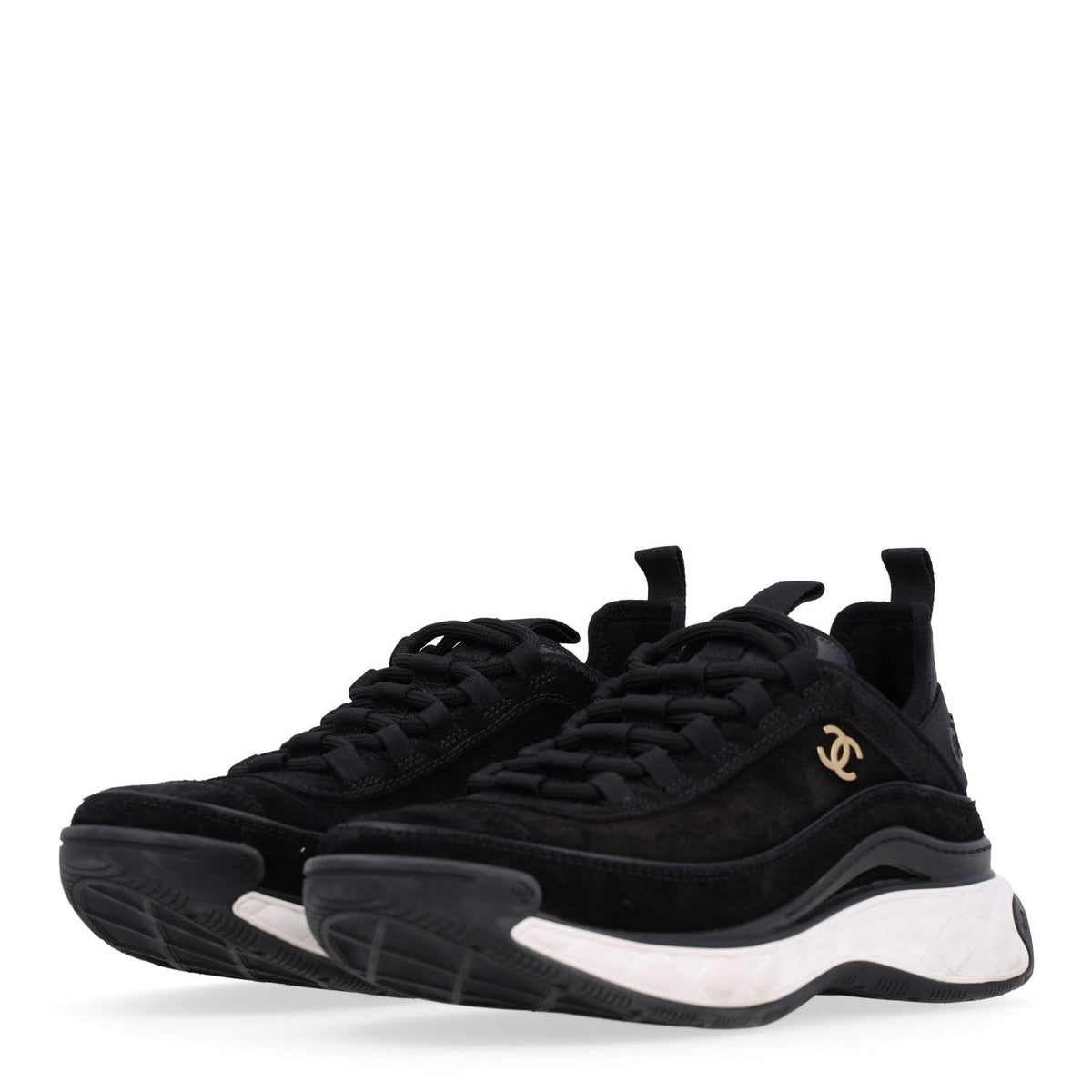 Suede Calfskin Nylon Grosgrain CC Sneakers 38 Black