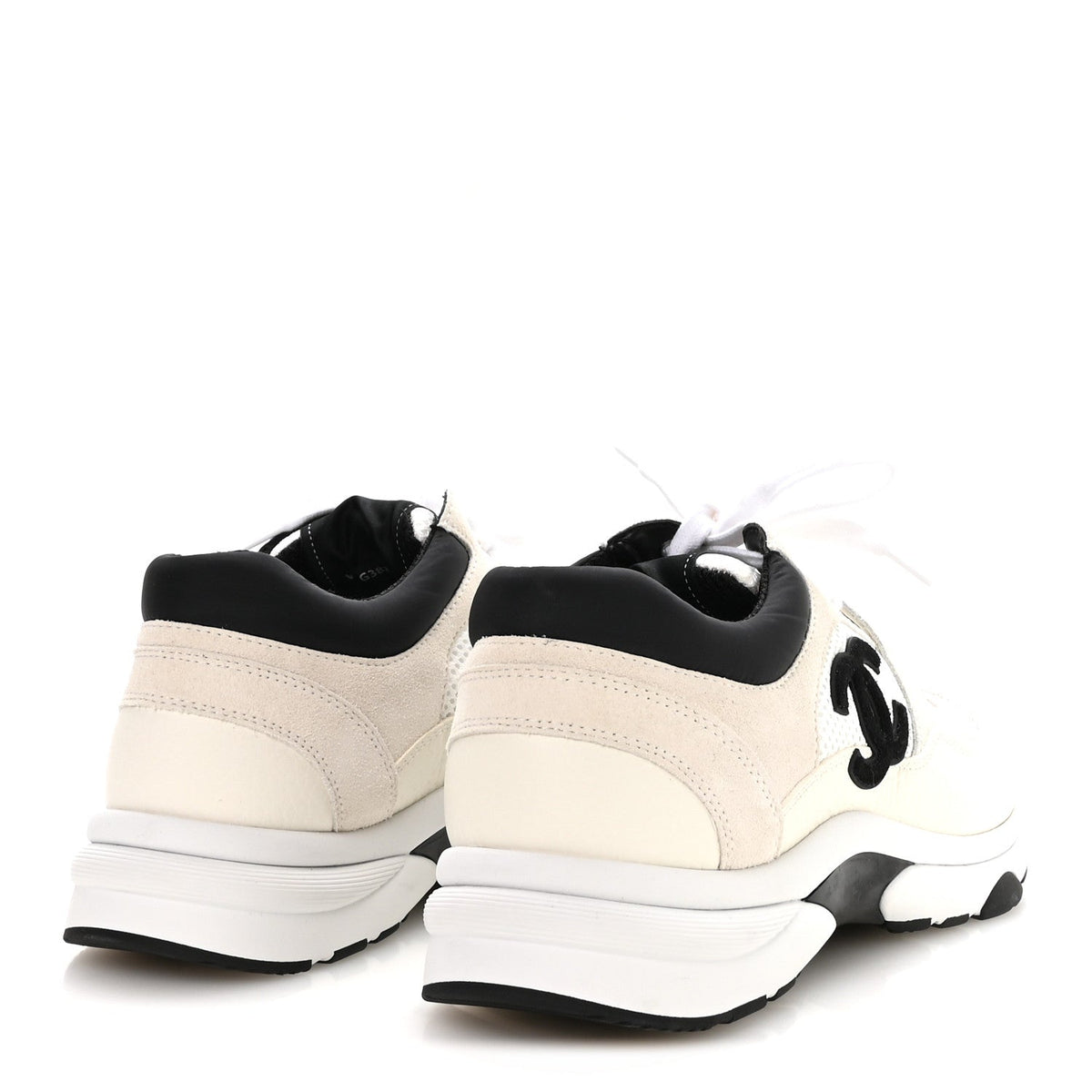 Mesh Suede Calfskin Grained Calfskin Womens CC Sneakers 40.5 White Black