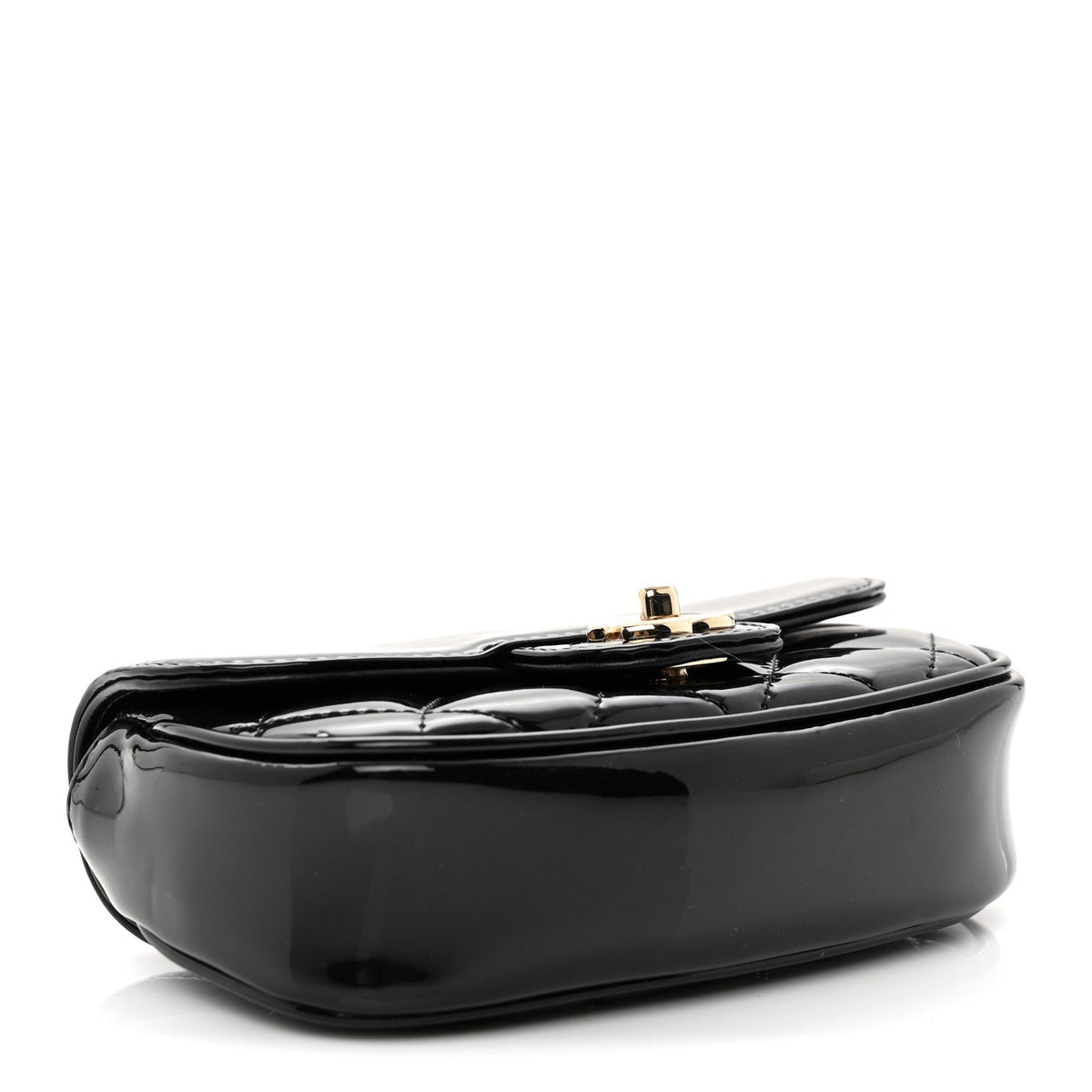 Patent Calfskin Quilted Mini Clutch Black