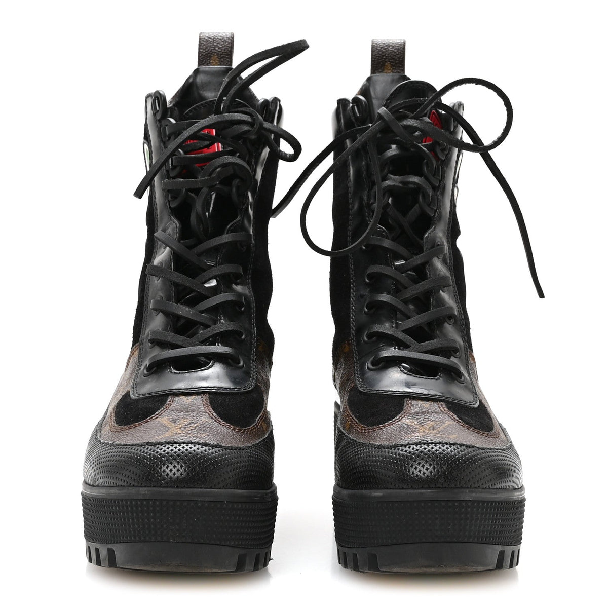 Suede Calfskin Monogram LV Black Heart Laureate Platform Desert Boots 37.5 Black