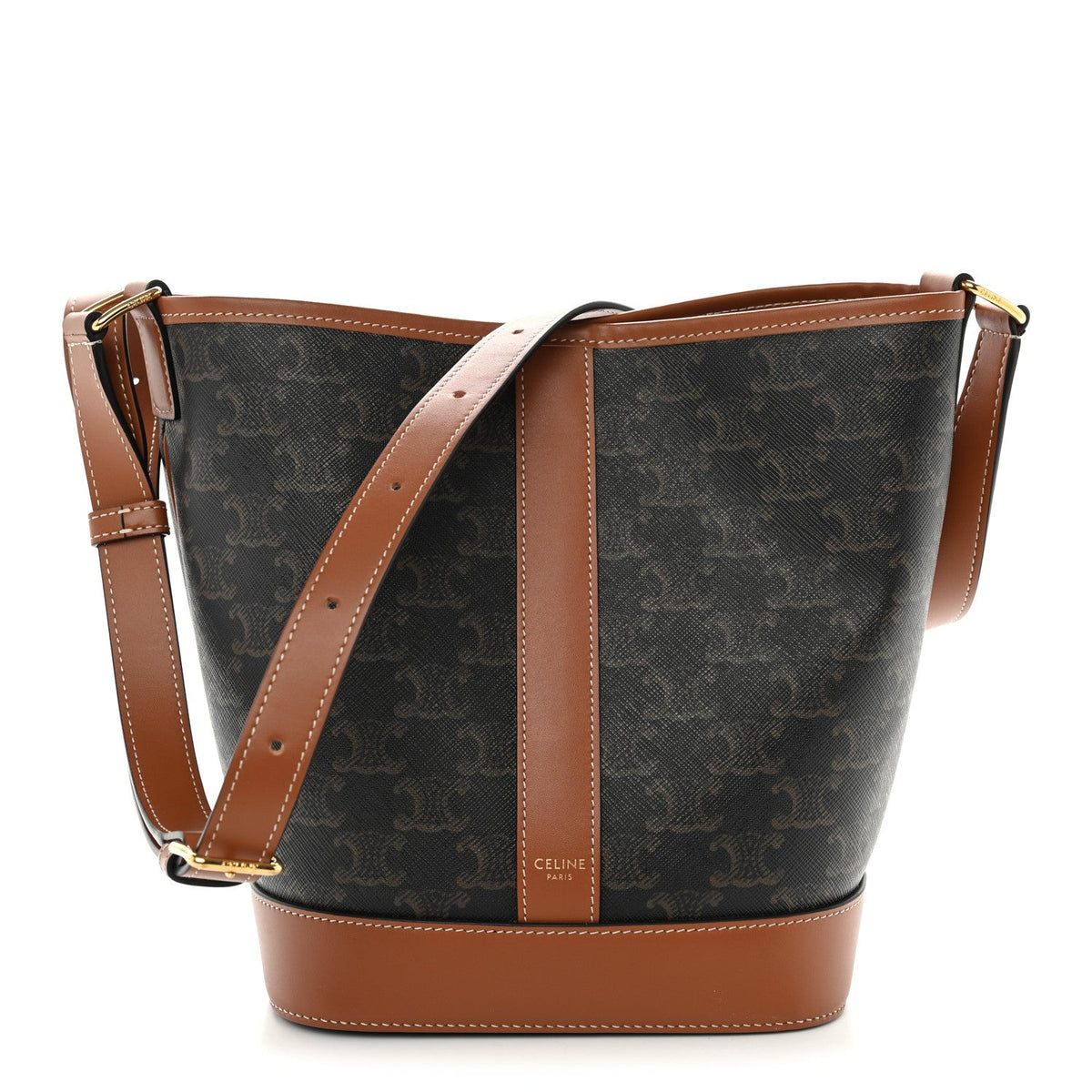 Triomphe Canvas Calfskin Small Bucket Bag Tan