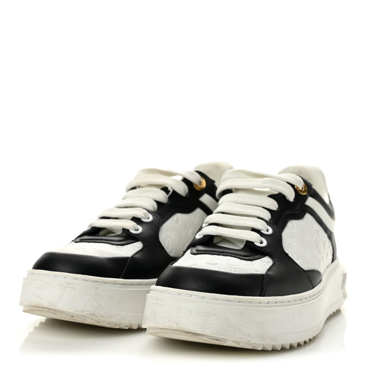 Monogram Embossed Calfskin Time Out Sneakers 37 White Black