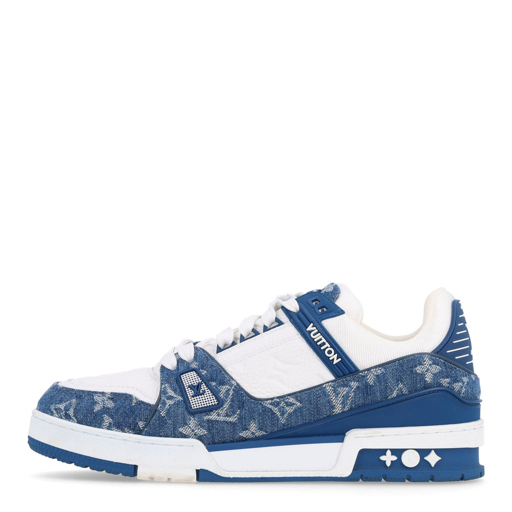 Calfskin Embossed Monogram Denim Womens LV Trainer Sneakers 40 Blue