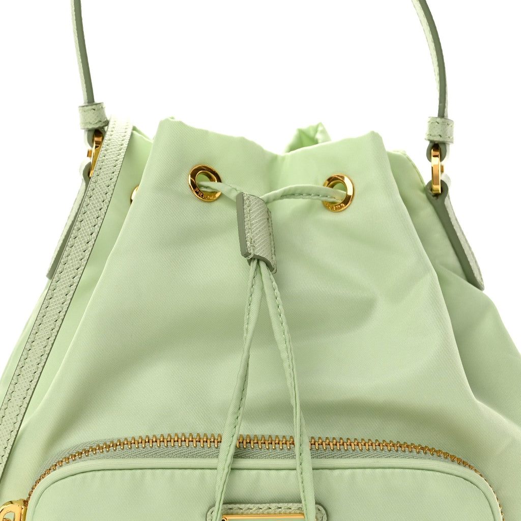 Re-Nylon Saffiano Duet Bucket Crossbody Bag Acqua