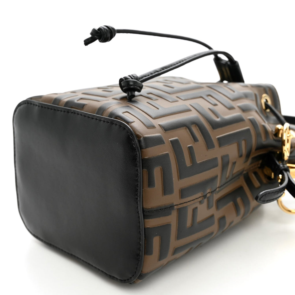 Vitello Liberty F is Fendi Bi-Color FF 1974 Embossed Mini Mon Tresor Bucket Bag Maya Black