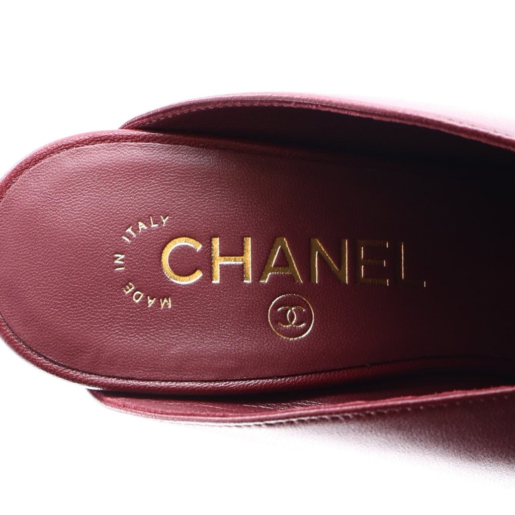 Lambskin CC Mules 38.5 Dark Burgundy Light Green