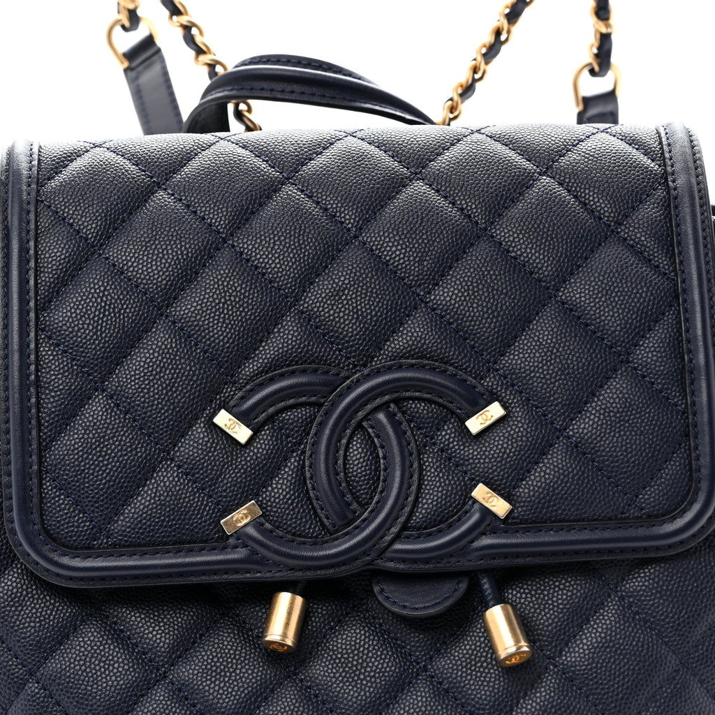 Caviar Quilted Filigree Backpack Navy