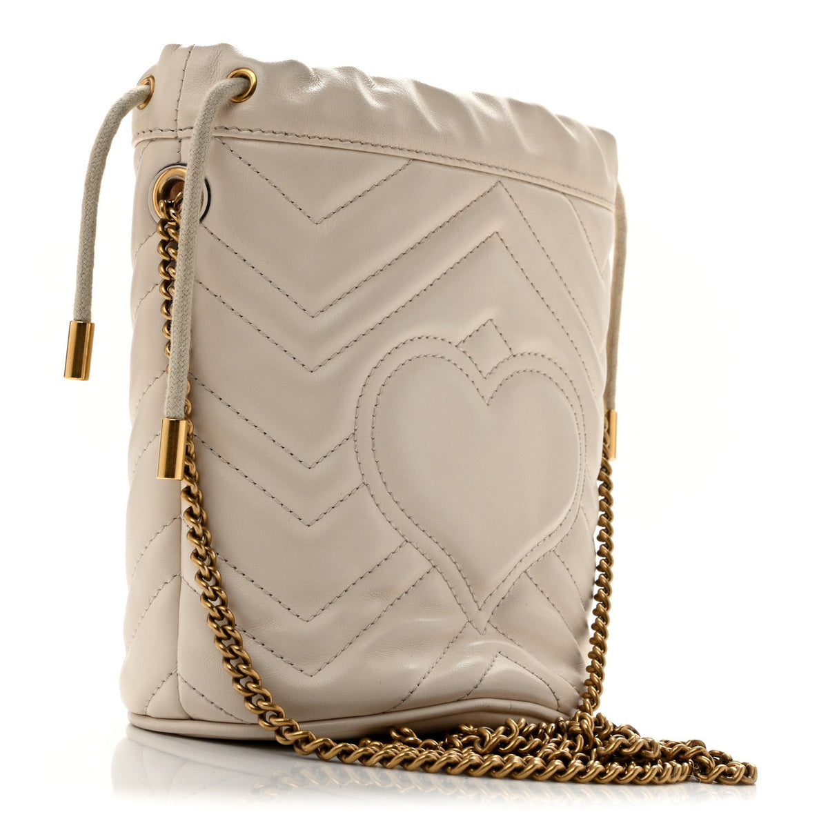 Calfskin Matelasse Mini GG Marmont 2.0 Bucket Bag White