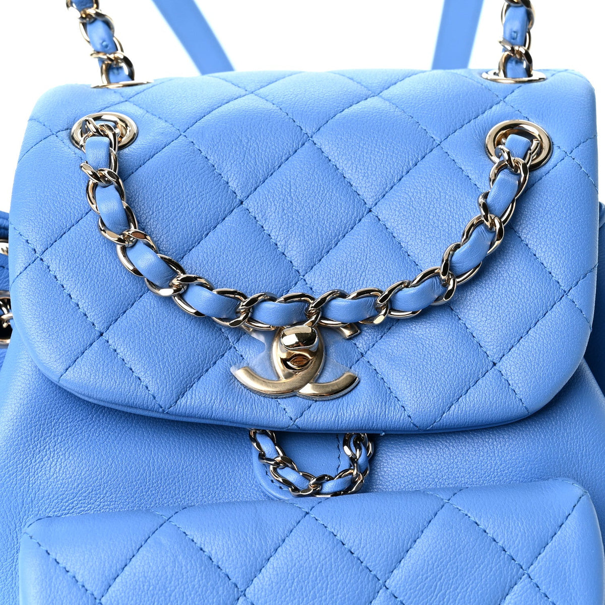 Lambskin Quilted Small Duma Drawstring Backpack Blue