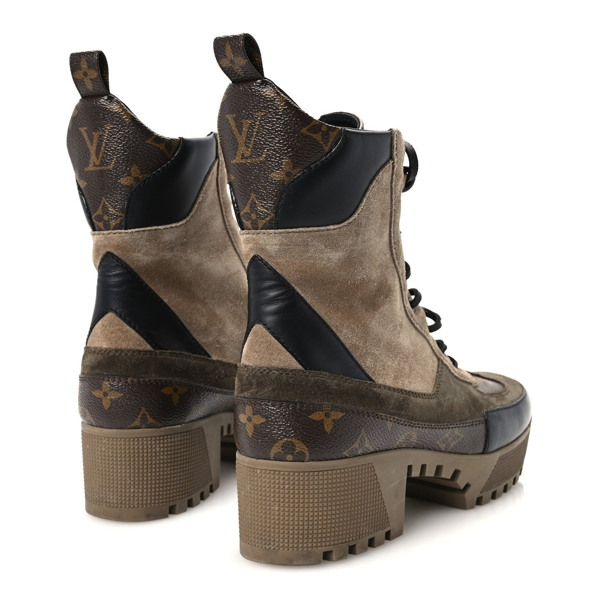 Suede Calfskin Monogram Laureate Platform Desert Boots 39.5 Taupe