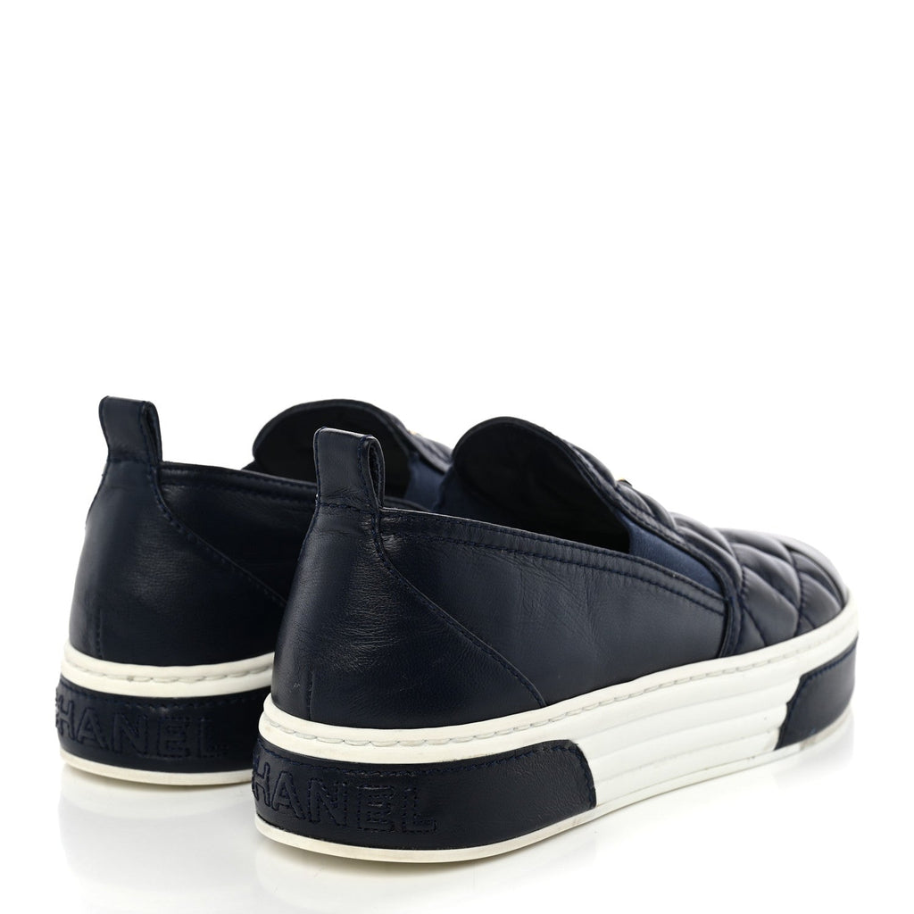 Lambskin Quilted Womens CC Stroll Sneakers 36.5 Dark Blue Black