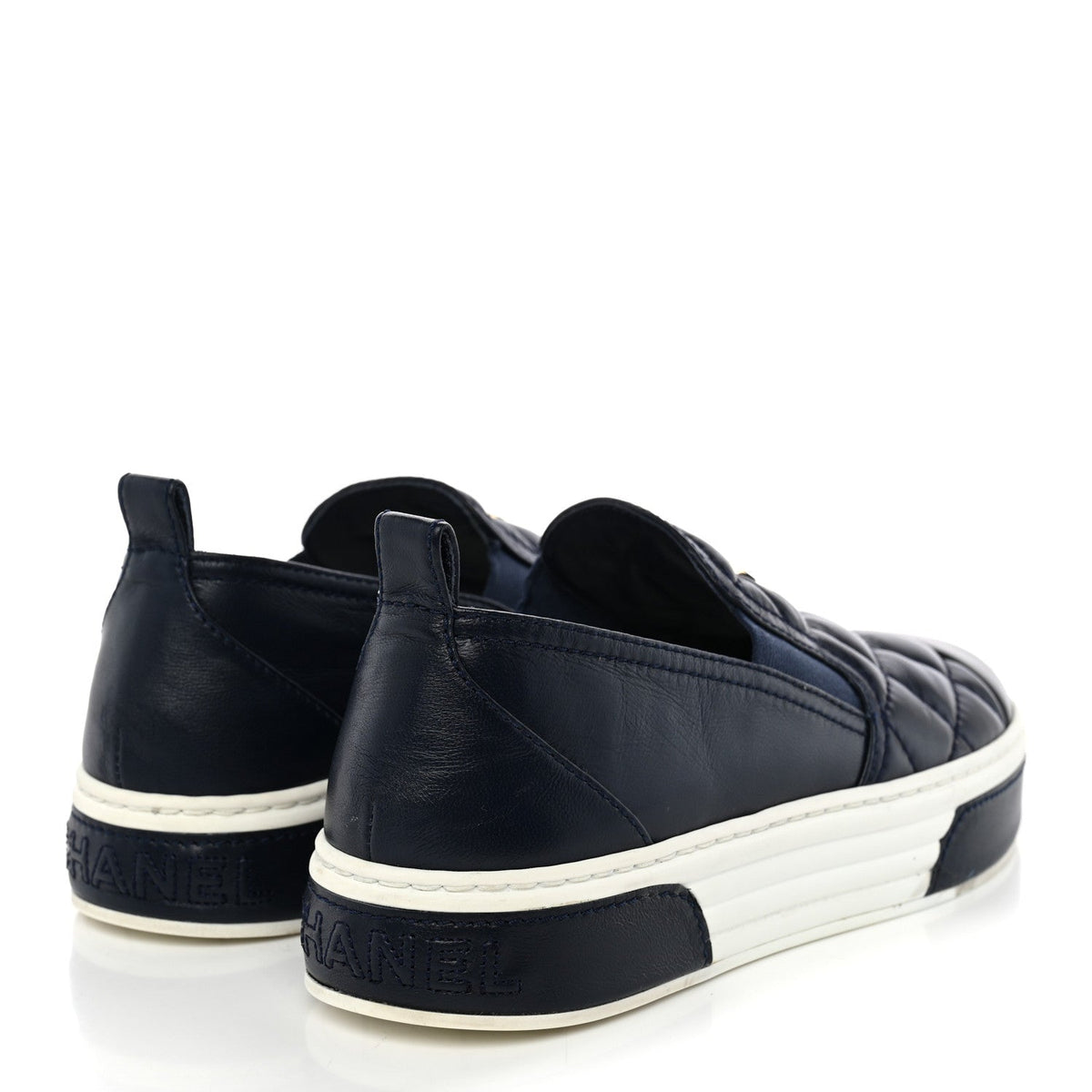 Lambskin Quilted Womens CC Stroll Sneakers 36.5 Dark Blue Black