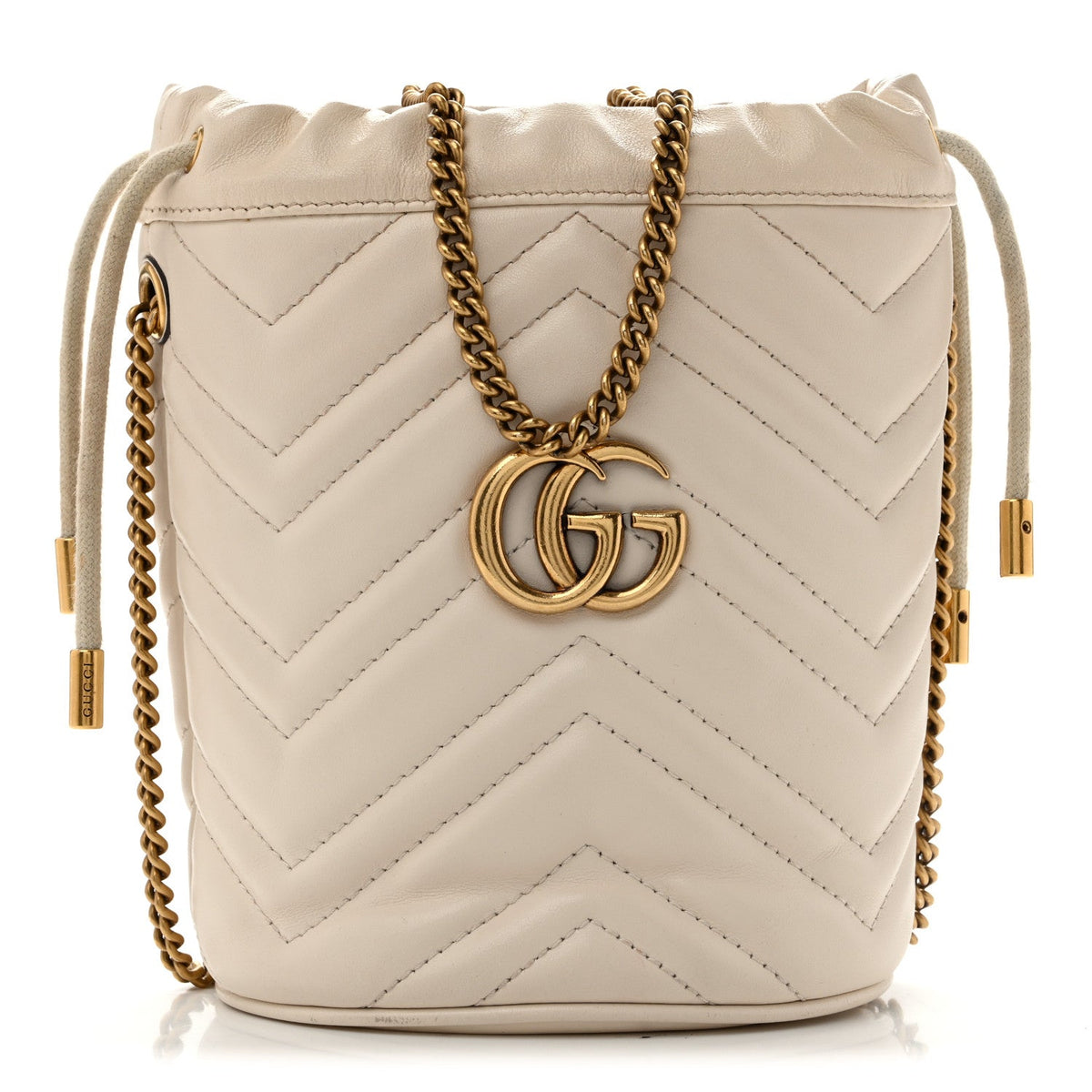 Calfskin Matelasse Mini GG Marmont 2.0 Bucket Bag White