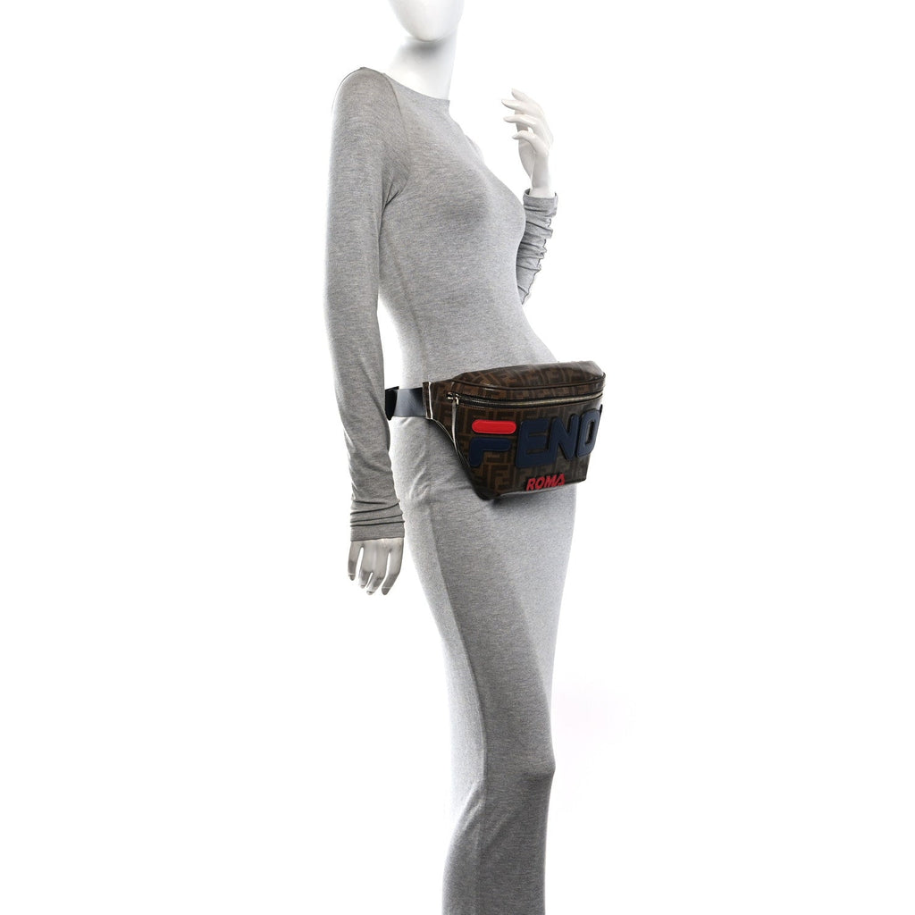 X FILA Glazed Fabric Vitello Century FF 1974 Mania Belt Bag Mogano Panna Blueberry