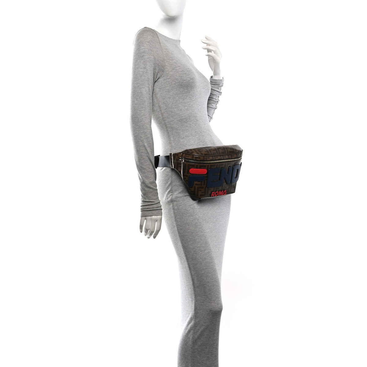 X FILA Glazed Fabric Vitello Century FF 1974 Mania Belt Bag Mogano Panna Blueberry