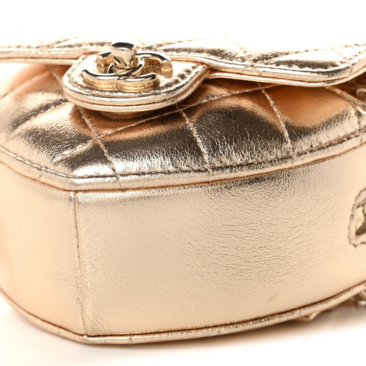 Metallic Lambskin Quilted CC In Love Heart Waist Belt Bag With Chain Gold