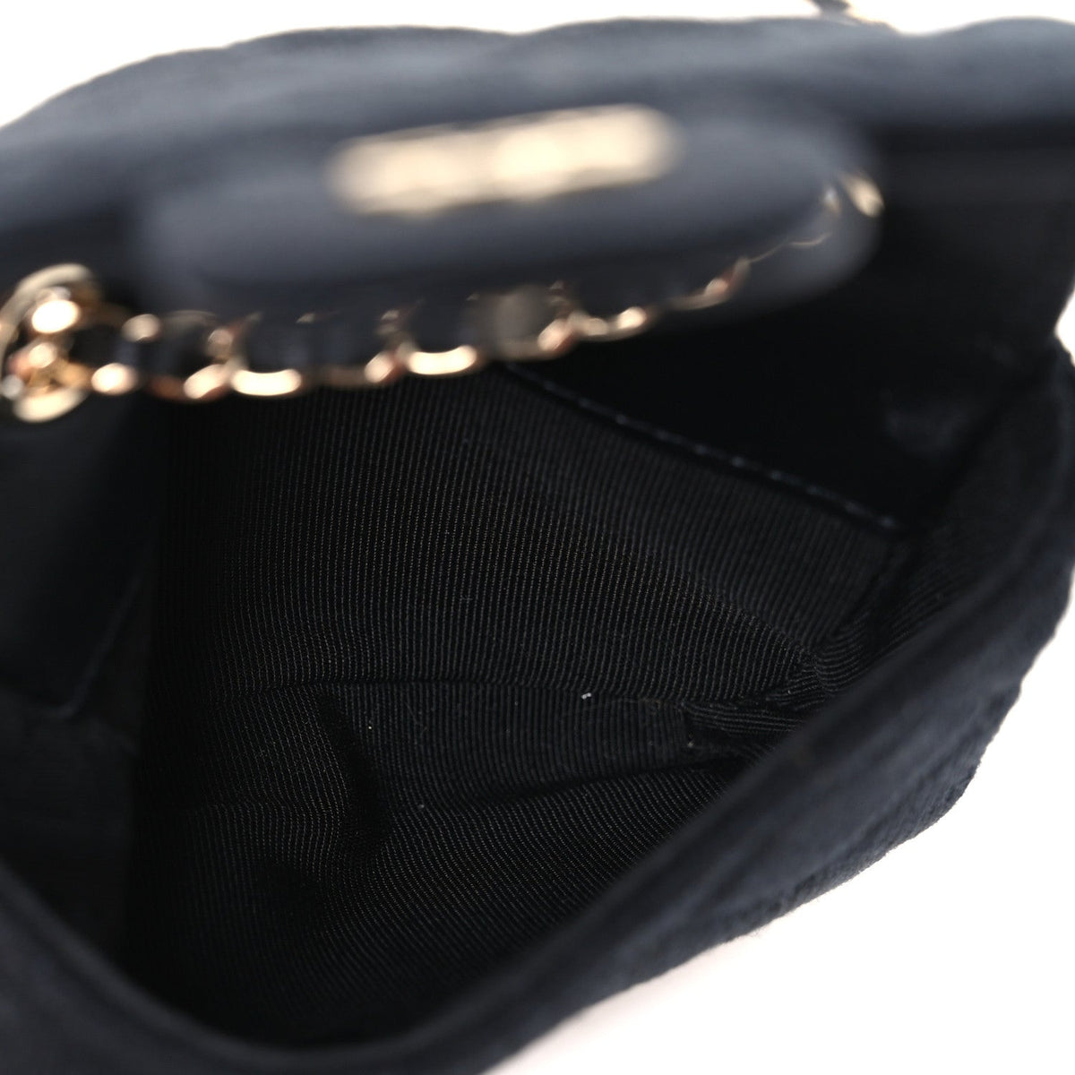 Jersey Quilted Flap Chain Waist Bag Black