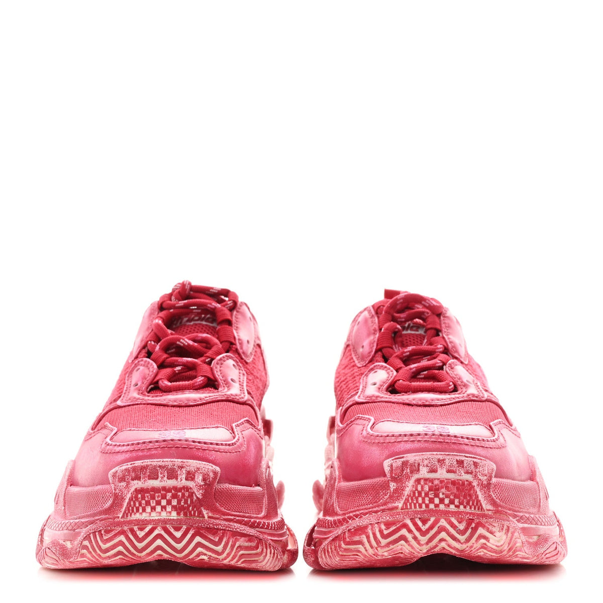 Fabric Mesh Faded Washed Womens Triple S Sneakers 38 Red