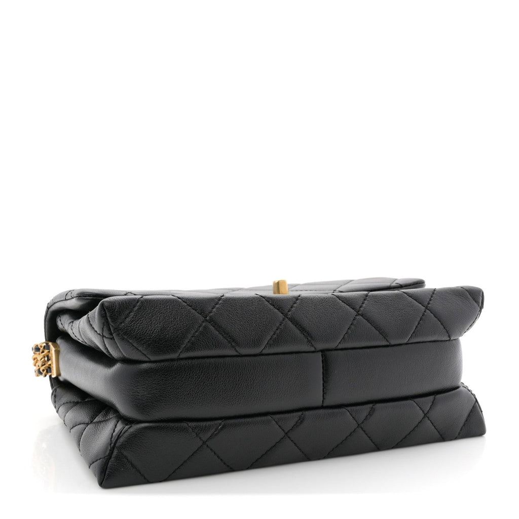 Calfskin Quilted Mini Chain Strap Flap Black