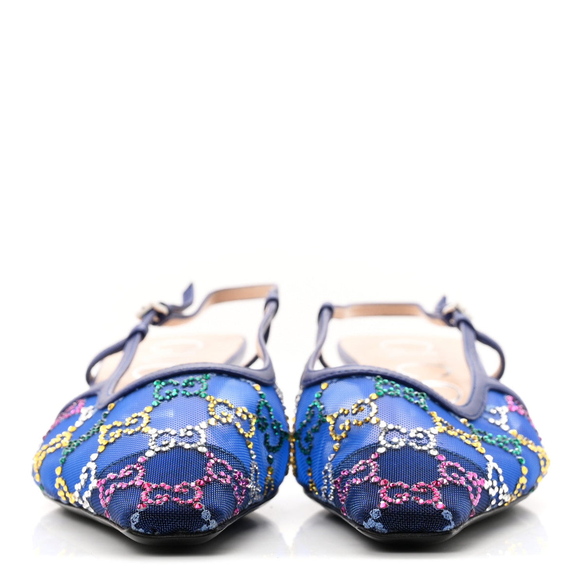 Tela Retino Nappa Charlotte Crystal GG Monogram Square G 35mm Slingback Pumps 38 Splash Net Blue Witch