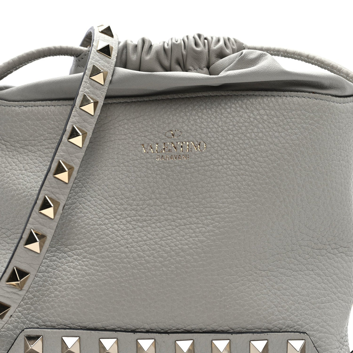 Grained Calfskin Rockstud Mini Bucket Bag Opal Grey