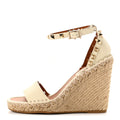 Grained Calfskin Rockstud Ankle Strap Espadrille 15/105mm Wedge Sandals 35 Light Ivory Natural